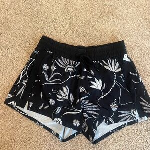 Athleta Black and White Floral Athletic Shorts